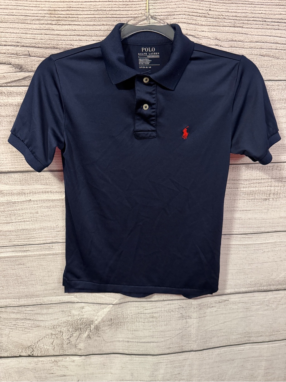 Polo Ralph Lauren Boys Size 8 S Performance Polo Shirt Navy Blue Red Pony